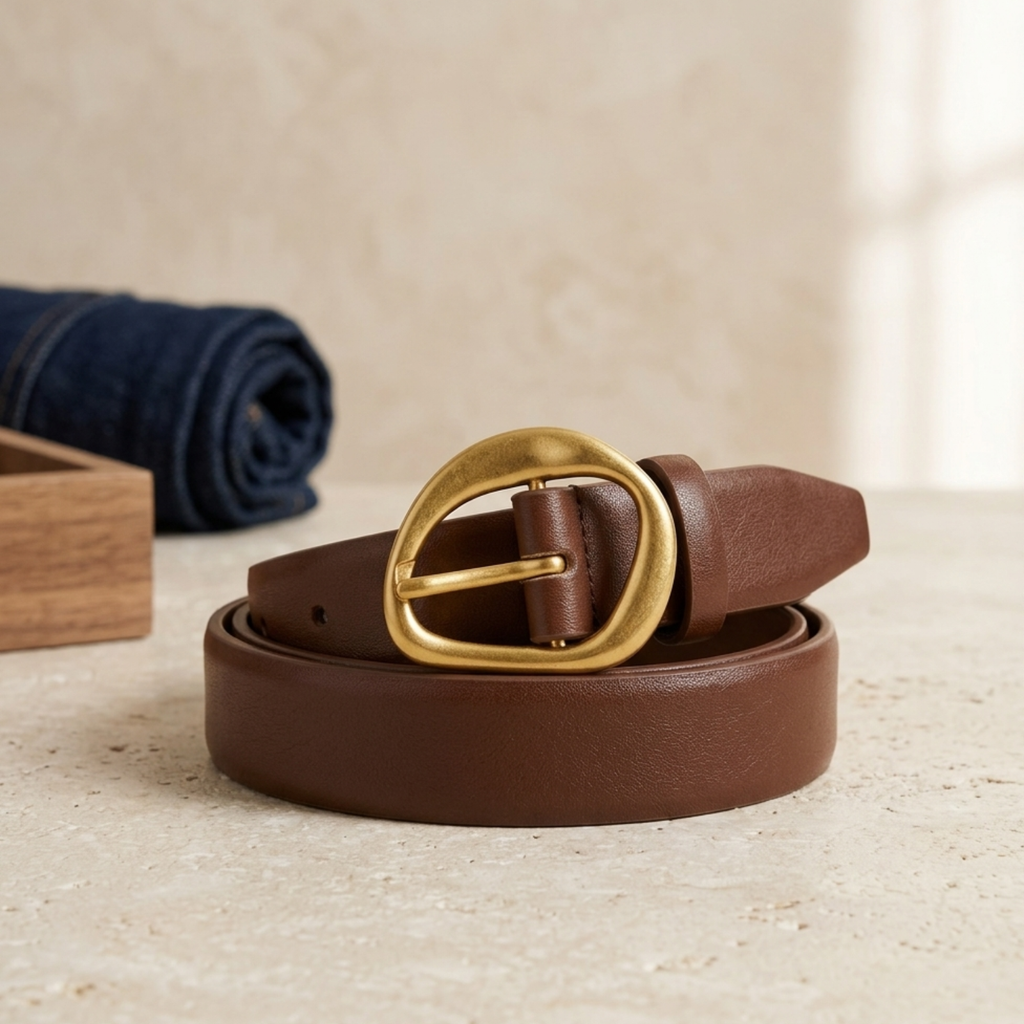brown belt sitting on shelf