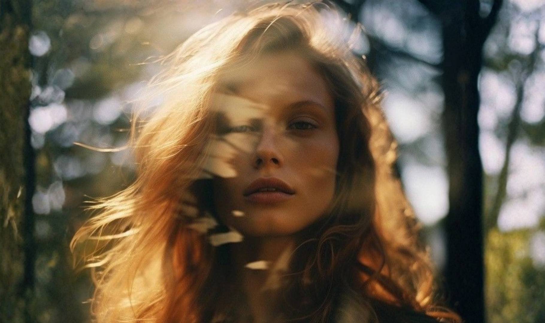 Woman with long hair in a forest setting