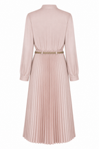 Rosaline Pleated Set Shirt & Midi Skirt with Belt | طقم Rosaline بليسيه وردي مطفأ – قميص وتنورة ميدي مع حزام
