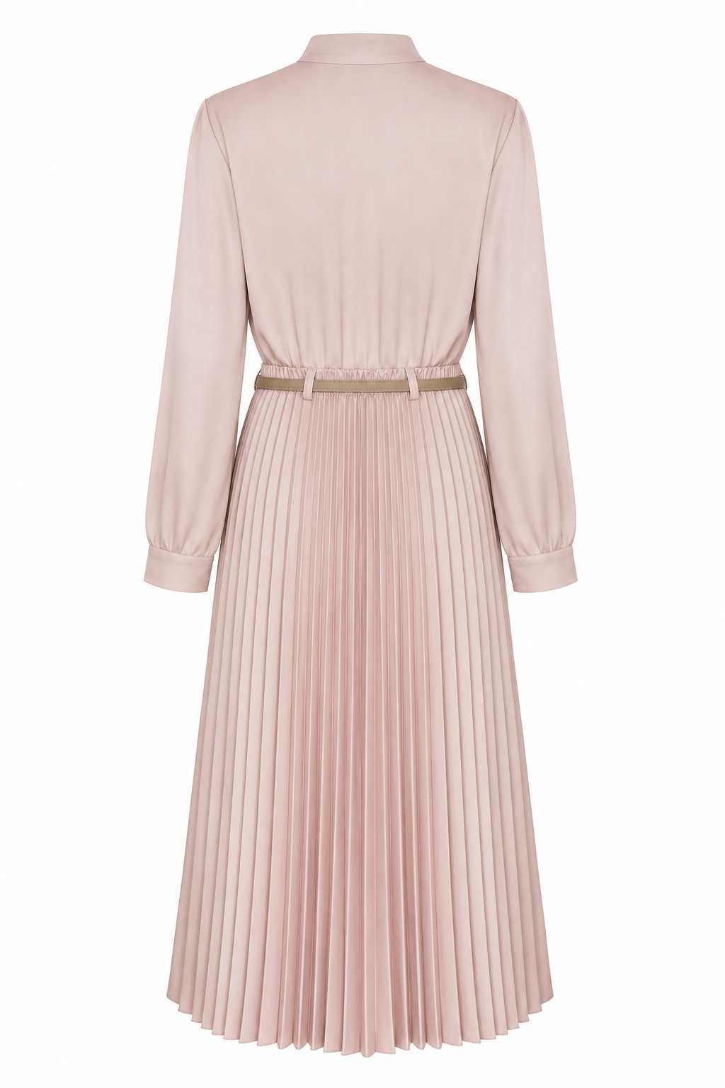 Rosaline Pleated Set Shirt & Midi Skirt with Belt | طقم Rosaline بليسيه وردي مطفأ – قميص وتنورة ميدي مع حزام
