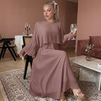 Jouri Cape Maxi Dress in Dusty Rose | فستان Jouri ماكسي بكاب شيفون وردي مطفأ