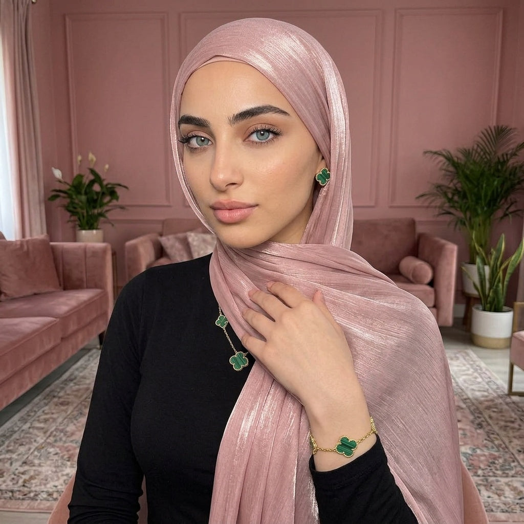 Taif Shimmer Hijab in Dusty Rose | شيلة Taif شيمر وردي مطفأ