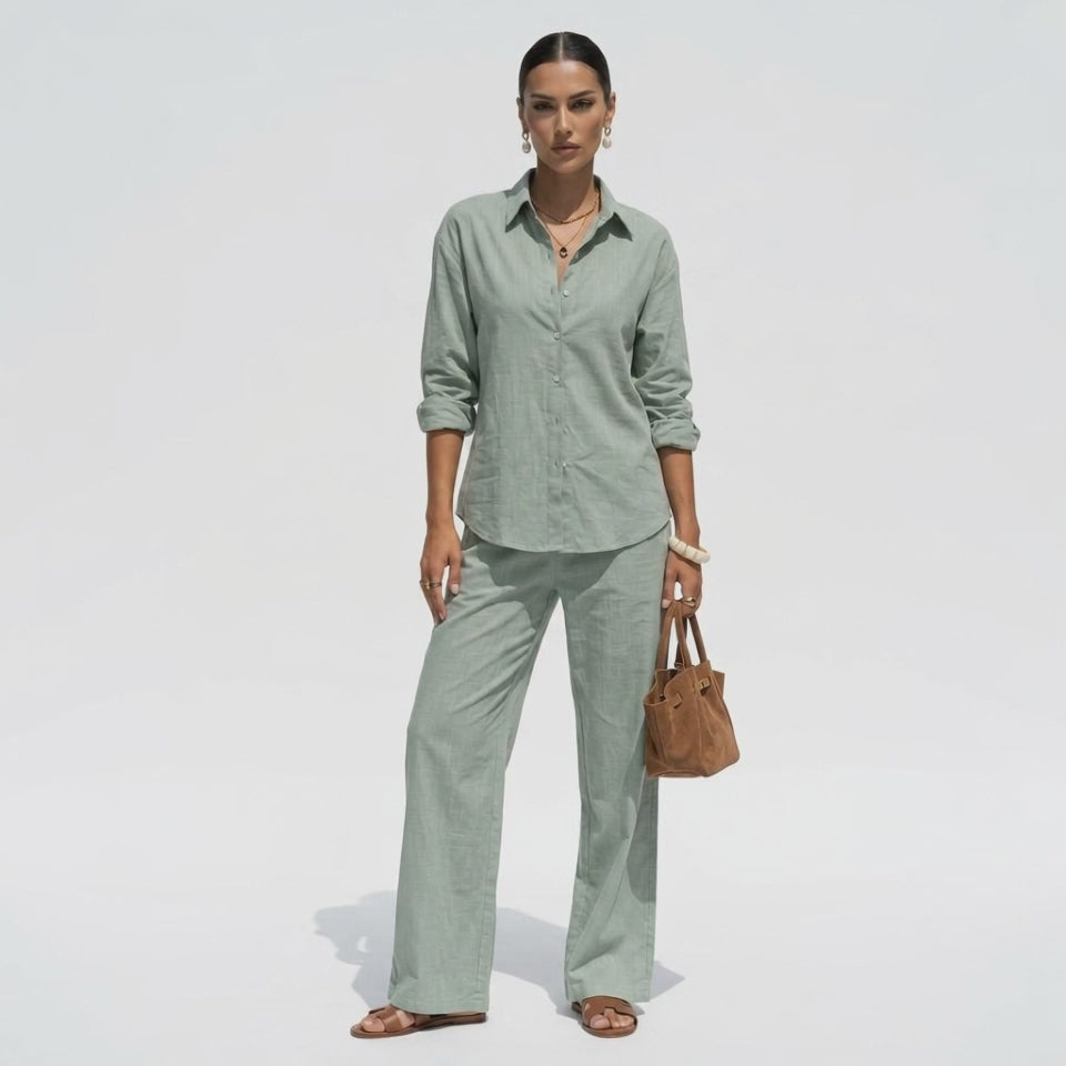 woman shows the modest set