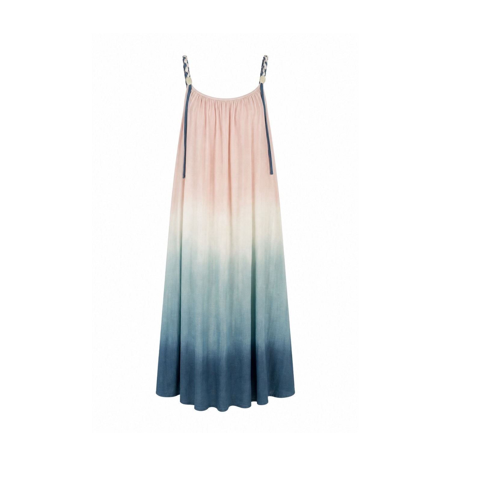 Ombre dress with pink to blue gradient on a white background